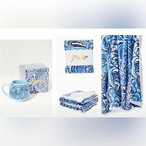 Lilly Pulitzer Blue and White Blanket with matching mug. New.